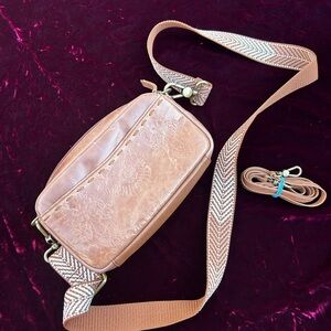 The Sak Tan Crossbody Bag with Patterned Strap